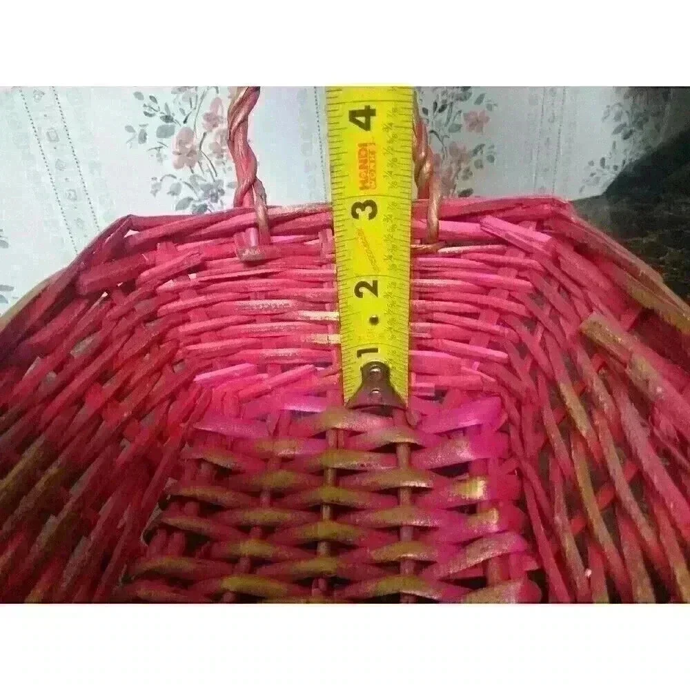 Vintage Wicker Basket Pink & Bronze Decorative Storage